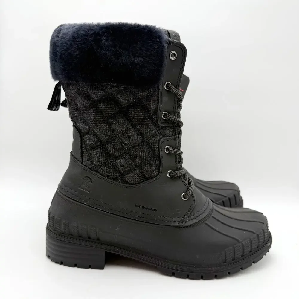 Kamik Womens Sienna Cuff 2 Winter Boots US 9 EU 40 Black Leather Fur NIB